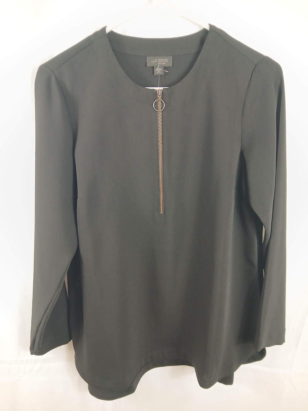 J. Jill Black Long Sleeve Zip Front Blouse